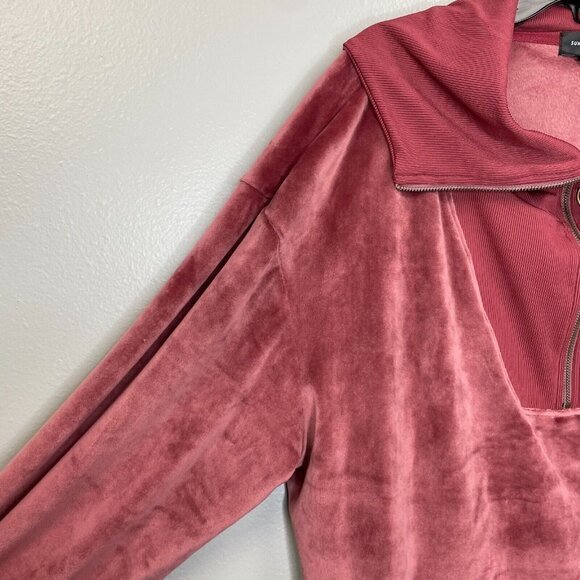 Summersalt Velvet Top Womens Large  Dark Dusty Pink Funnel Zip Neck Long Sleeve - Picture 4 of 11